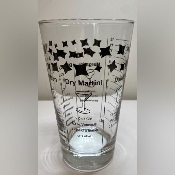 VINTAGE Federal Cocktail Drink Recipe Glass with 5 Recipes Black Print - 6” Tall - Picture 2 of 11